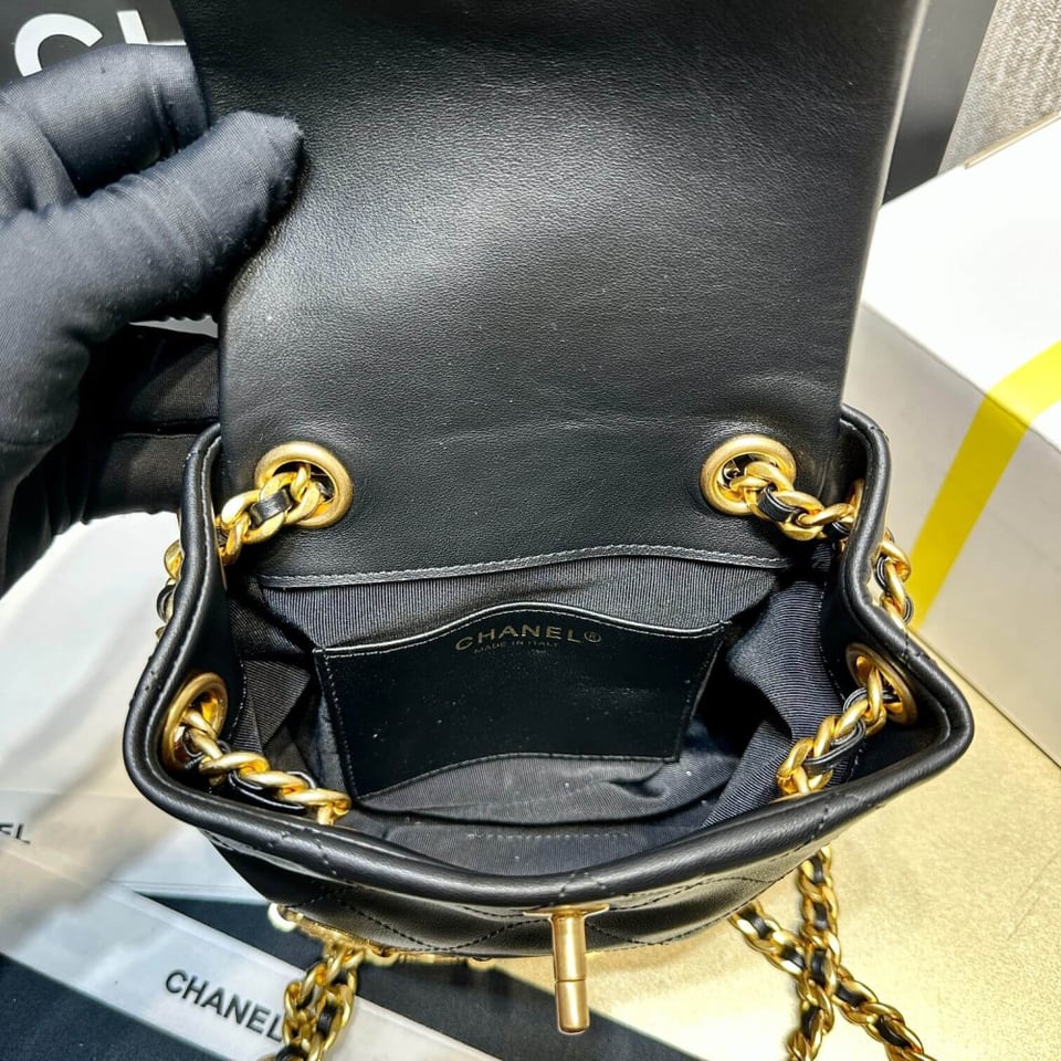 Chanel Small Backpack in Black Calfskin view 12