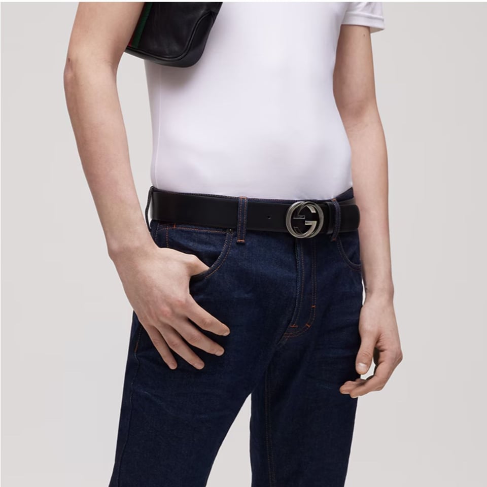 Gucci Wide Belt With Interlocking G Buckle Black Leather 874733 CVE0X 1000 view 4