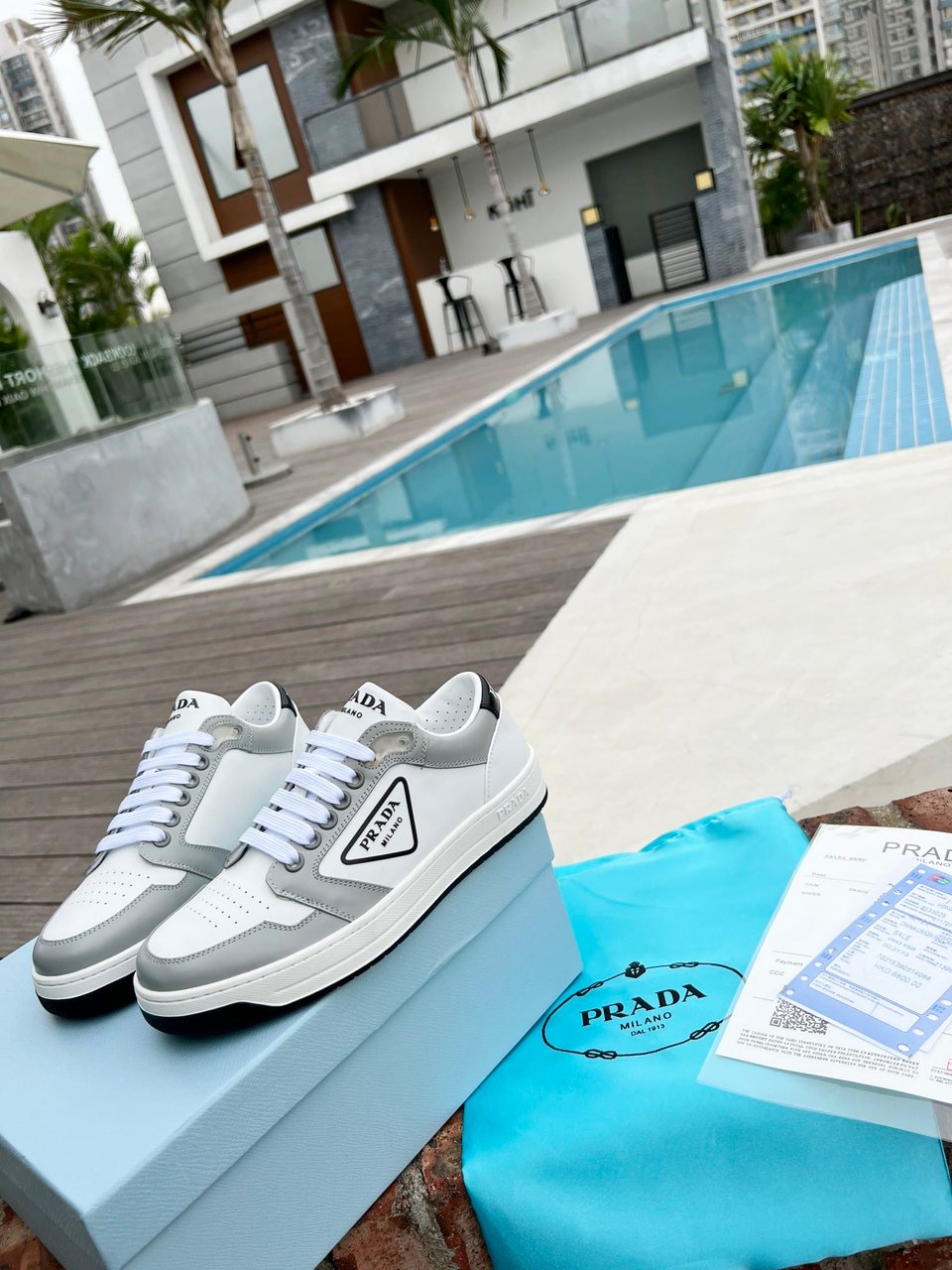 Prada District Perforated Leather Sneakers Grey 1E790M3Lj6F0A4Cf030 view 3