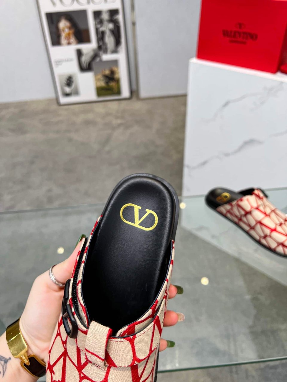 Valentino Garavani Toile Iconographe Vlogo Clog Red view 3
