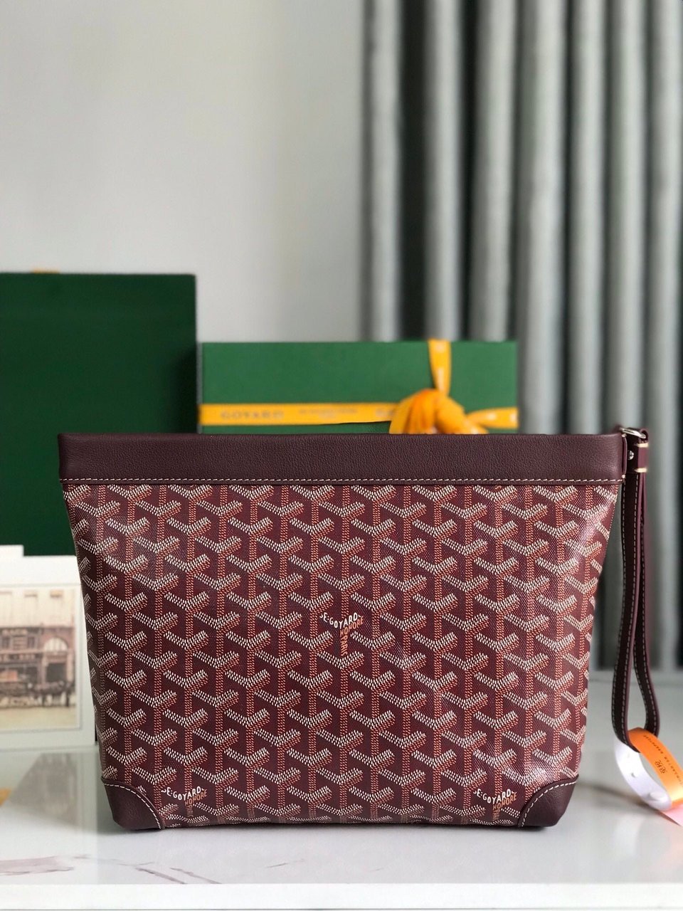 Goyard Conti Pouch 24 Cm Wine Red Lambskin And Goyardine Canvas view 6