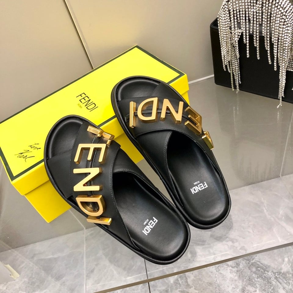 Fendi Fendigraphy Leather Slides Black 8X8289Ai1Rf1H1K view 3