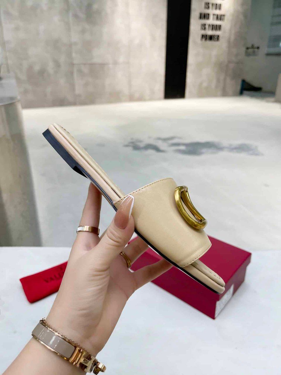 Valentino Garavani Vlogo Signature Slide Sandal Beige view 3