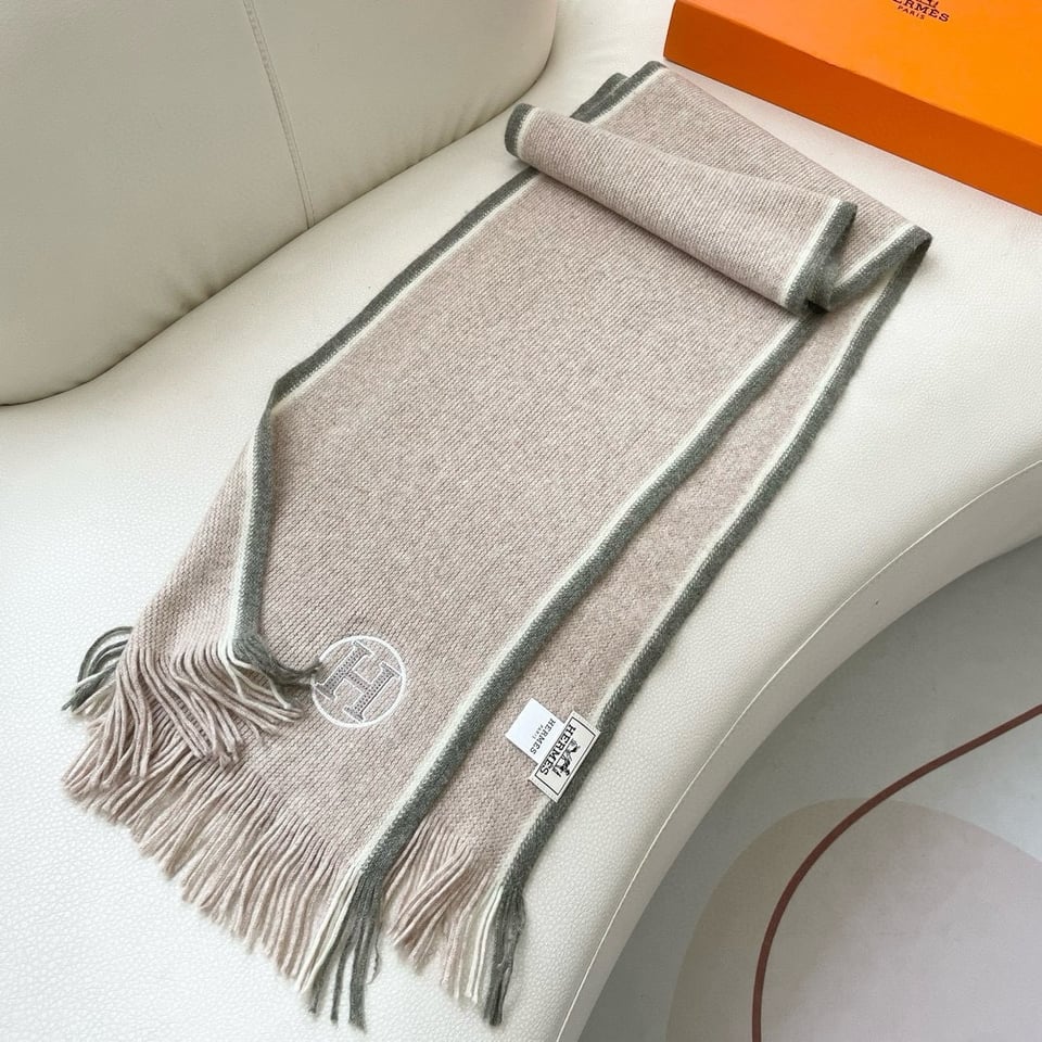 Hermes Cashmere Scarf H-Motif Beige For Women 180cm view 4