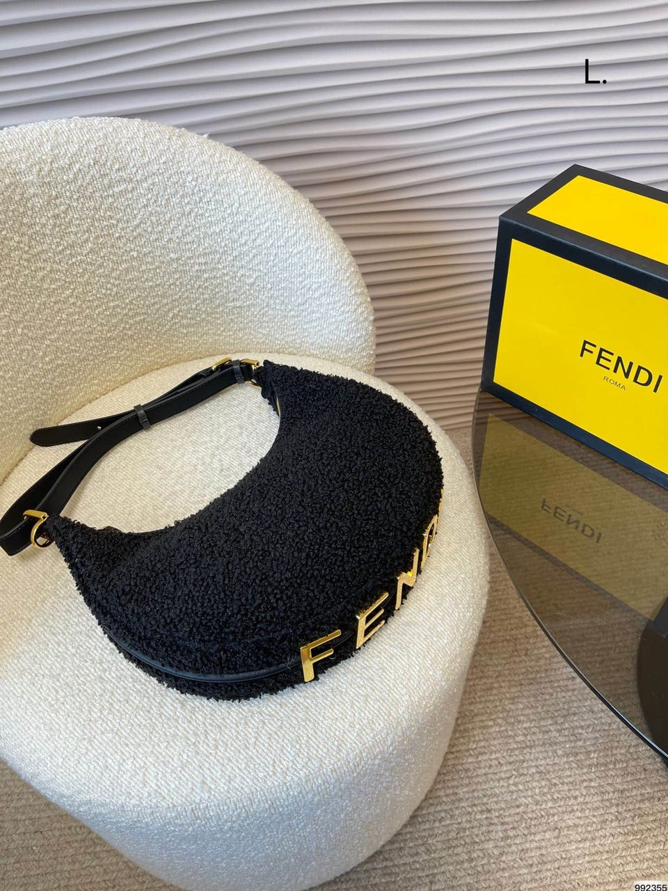 Fendi Shearling Fendigraphy Hobo Bag Black 28Cm view 3