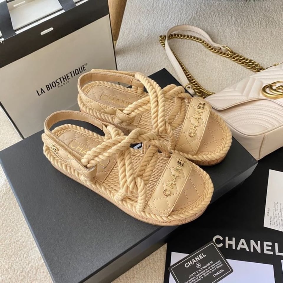 Chanel Rope Sandals Strap Biege view 3
