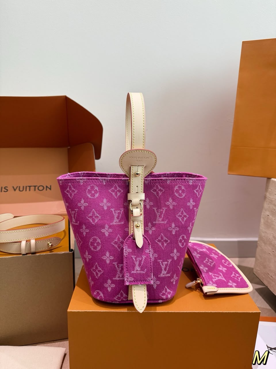 Louis Vuitton All In BB Bag Fuchsia Denim Fabric 16cm M27626 view 3