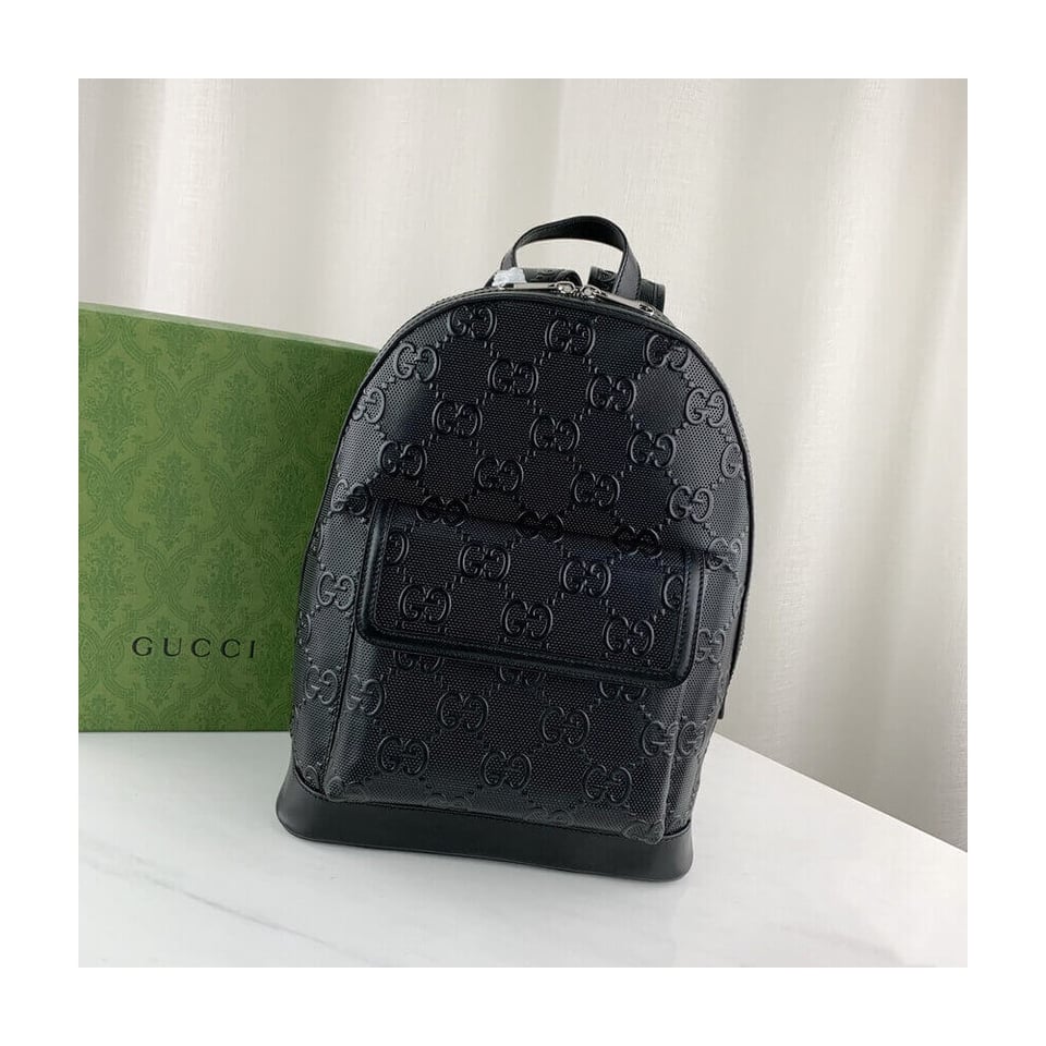 Gucci GG Embossed Backpack in Black Leather view 5