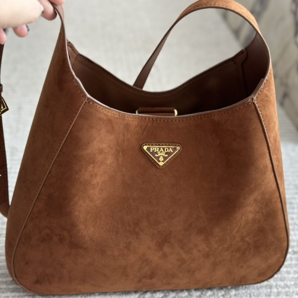 Prada Large Suede Shoulder Bag Cocoa Brown 34Cm view 6