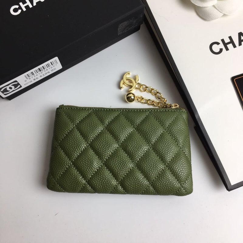 Chanel Classic Small Zipped Pouch 15 Dark Green Calfskin Gold Icon view 7