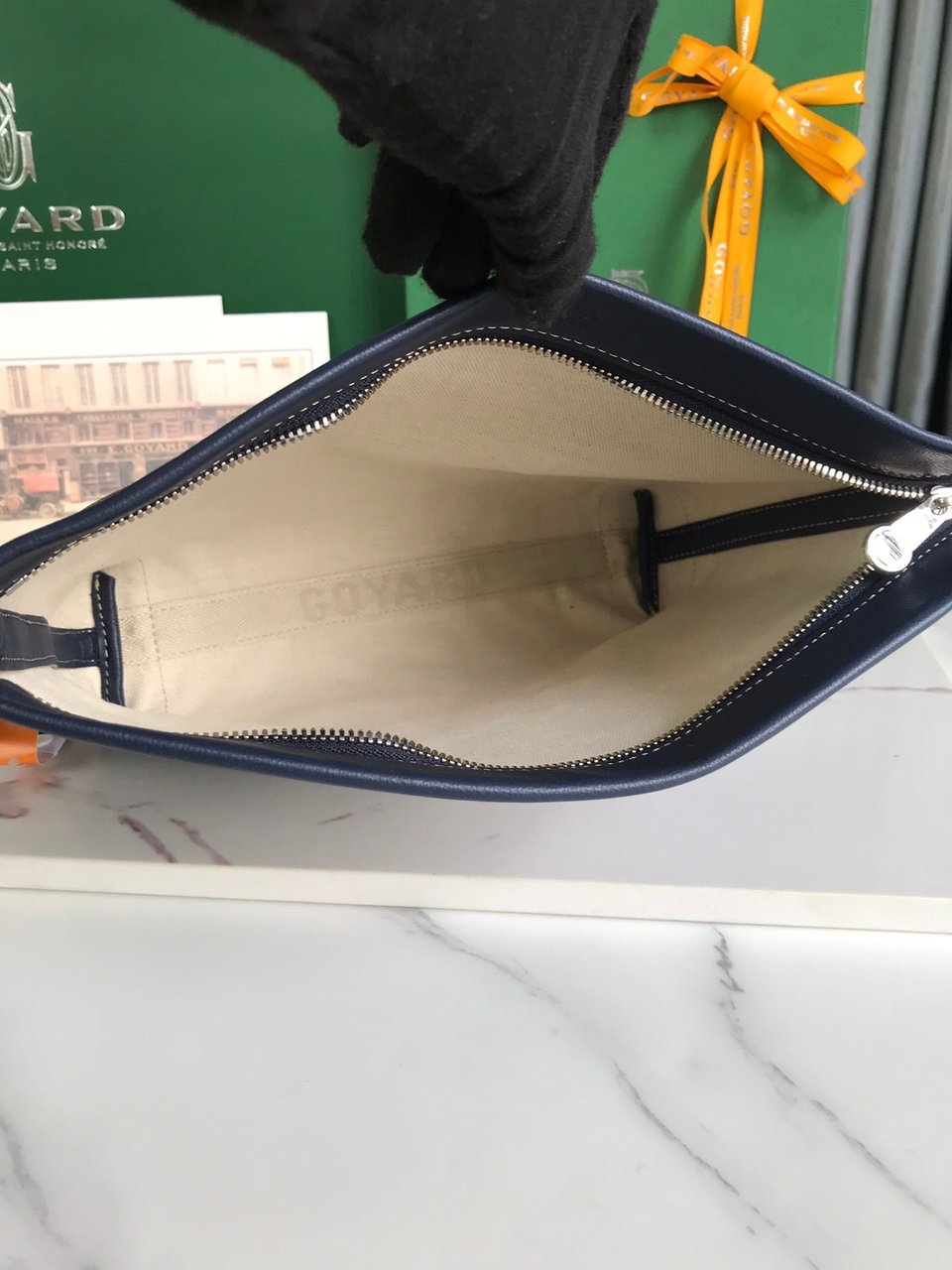Goyard Conti Pouch 24 Cm Navy Blue Lambskin And Goyardine Canvas view 3