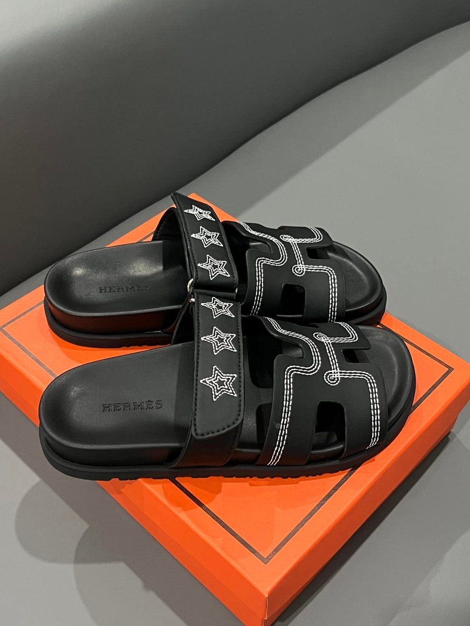 Hermes Chypre Sandal Star Stitched Noir H232142Z 02340 view 9