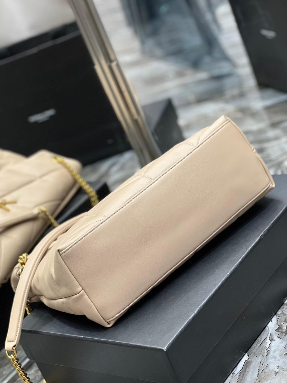 Saint Laurent Puffer Medium Chain Bag In Quilted Beige view 8