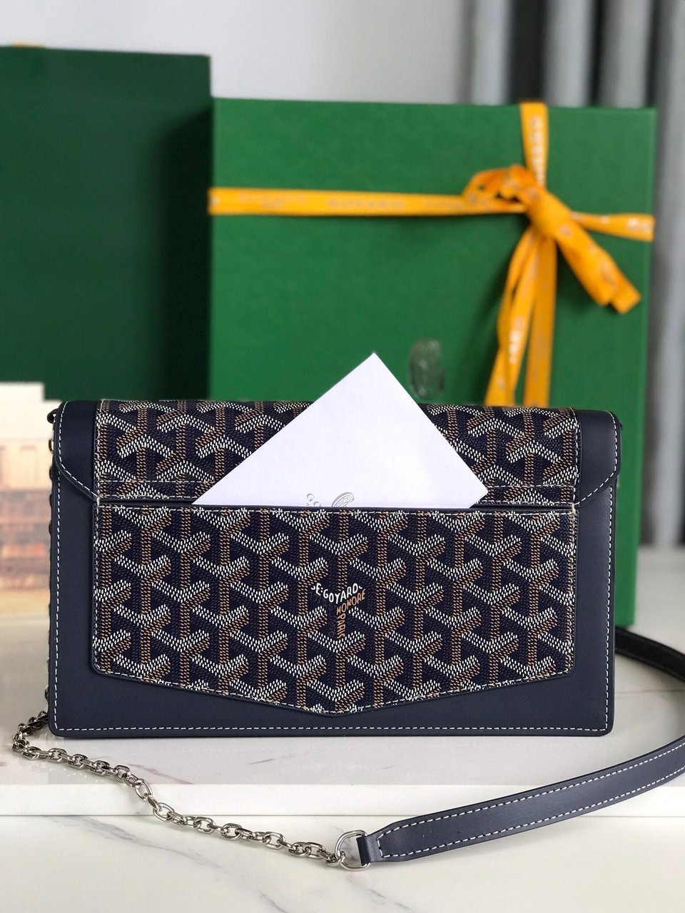 Goyard Duchesse Marie-Caroline Bag 25 Cm Navy Blue Goyardine Canvas And Smooth Calfskin view 4