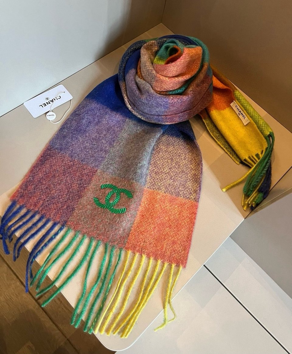 Chanel Cashmere Scarf Colorblock Multicolor For Women 200cm view 2