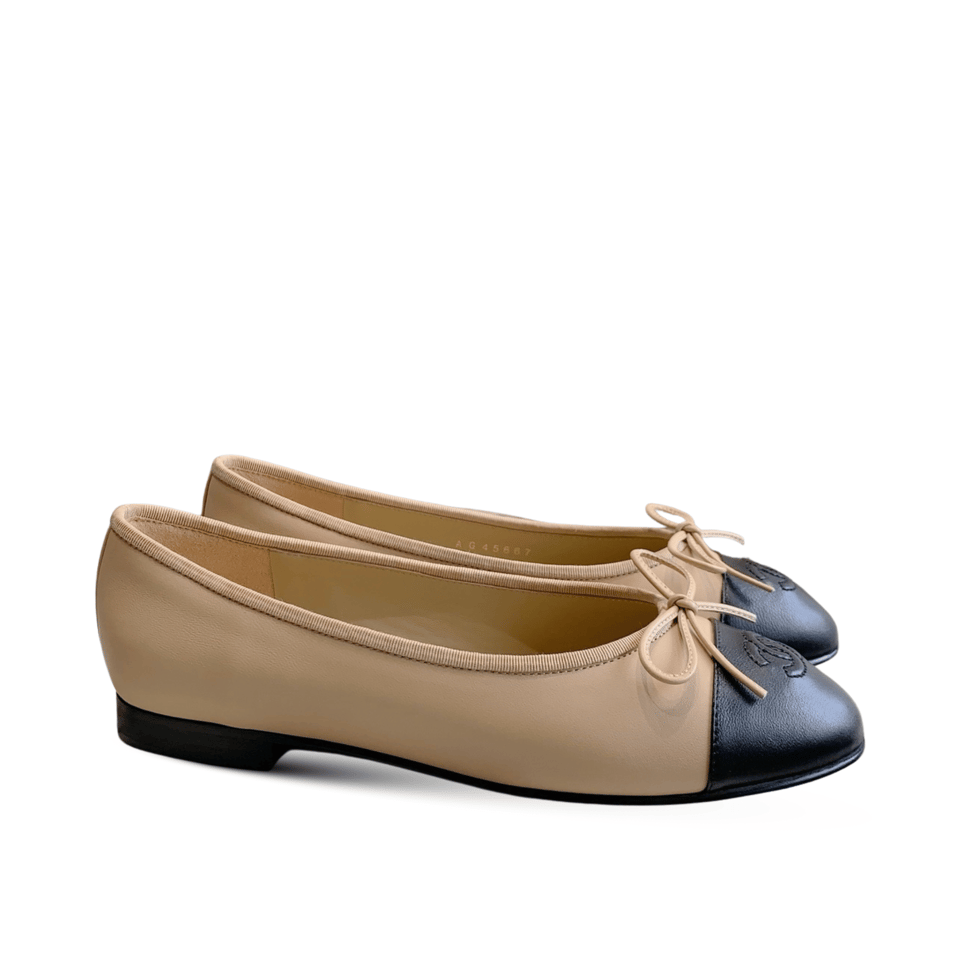 Chanel Cambon Leather Ballet Flats Beige For Women view 2