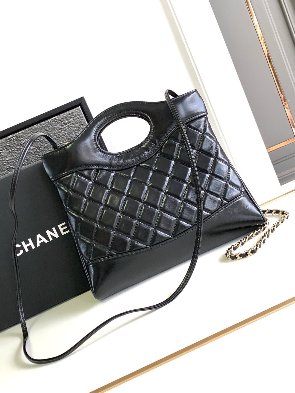 Chanel 24S31 Mini Shopping Bag 22Cm Black Lambskin Gold Hardware view 6