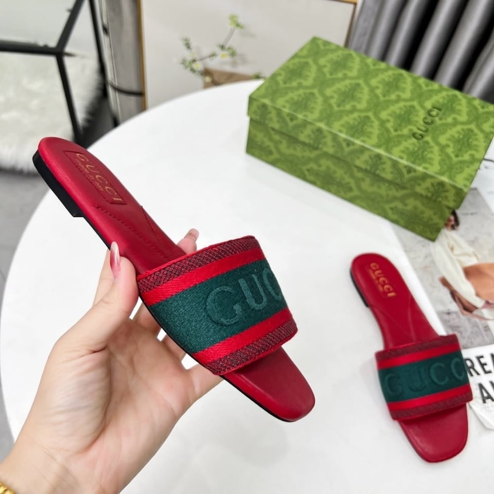 Gucci Women Slide Sandal With Web Green And Red 816350 Faecg 6443 view 4