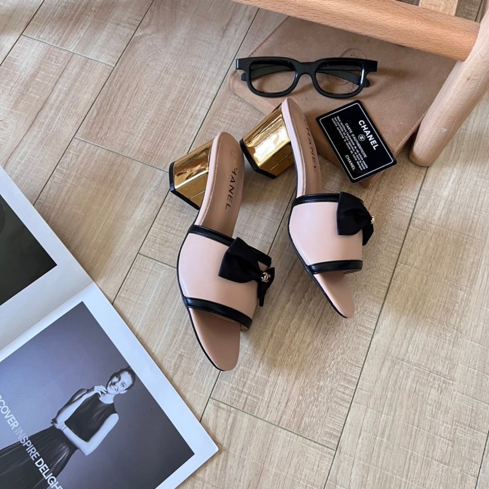 Chanel Grosgrain Ribbon Bow Mule Leather Pink view 6