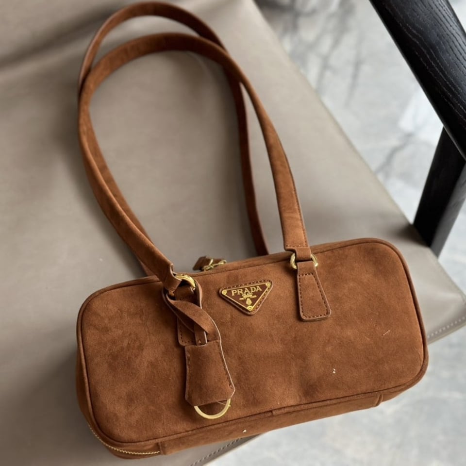 Prada Suede Shoulder Bag Cocoa Brown 29Cm view 6