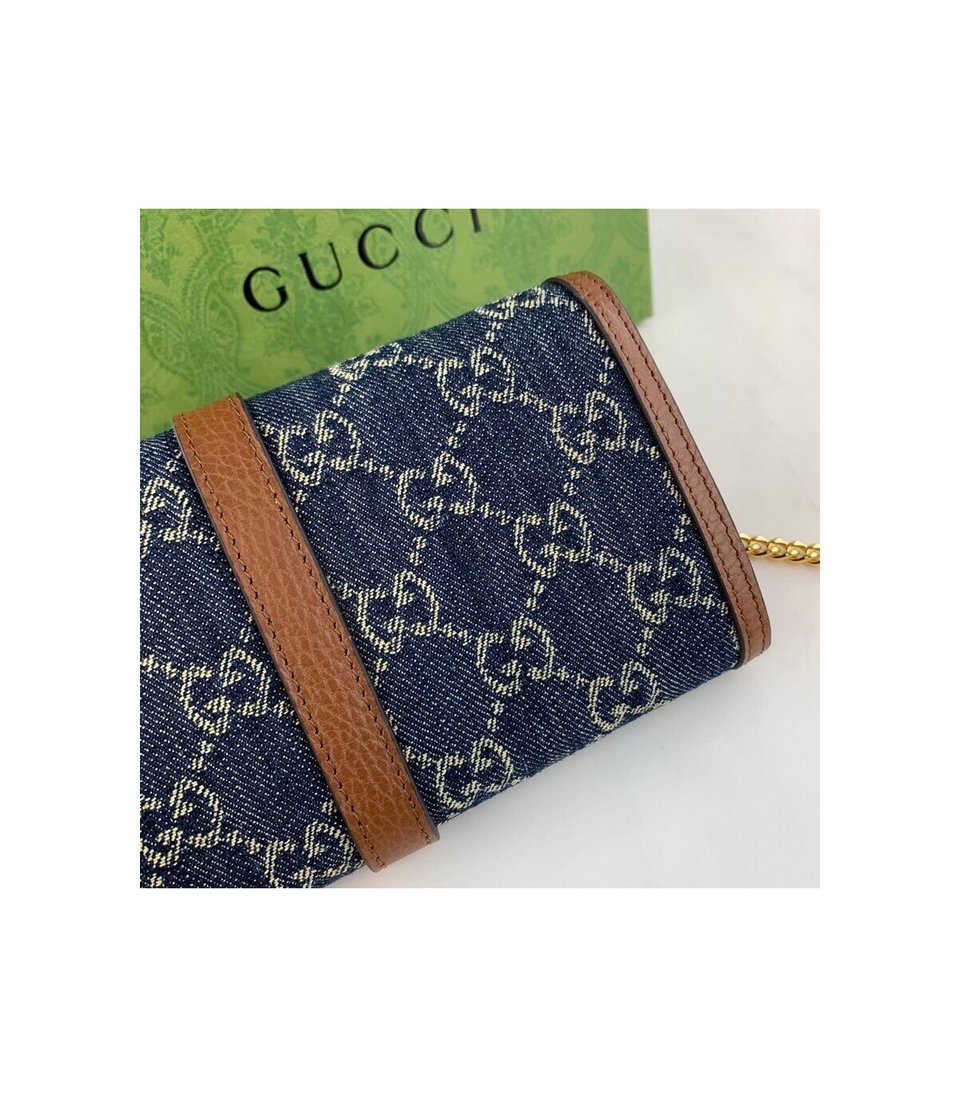 Gucci Jackie 1961 Chain Wallet in Blue Denim 19cm view 12