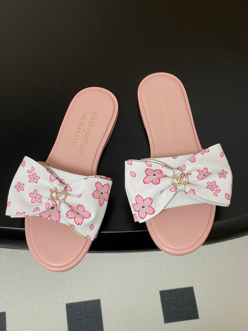 Louis Vuitton x Takashi Murakami Lily Flat Mule Bow Slide Sandals Pink Canvas 1AGVYA view 8