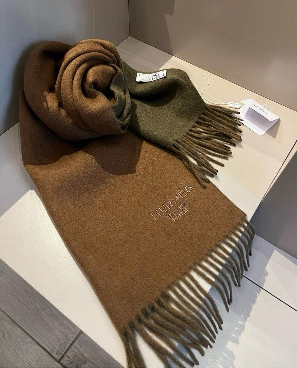 Hermes Cashmere Scarf Colorblock Brown For Women 180cm view 2