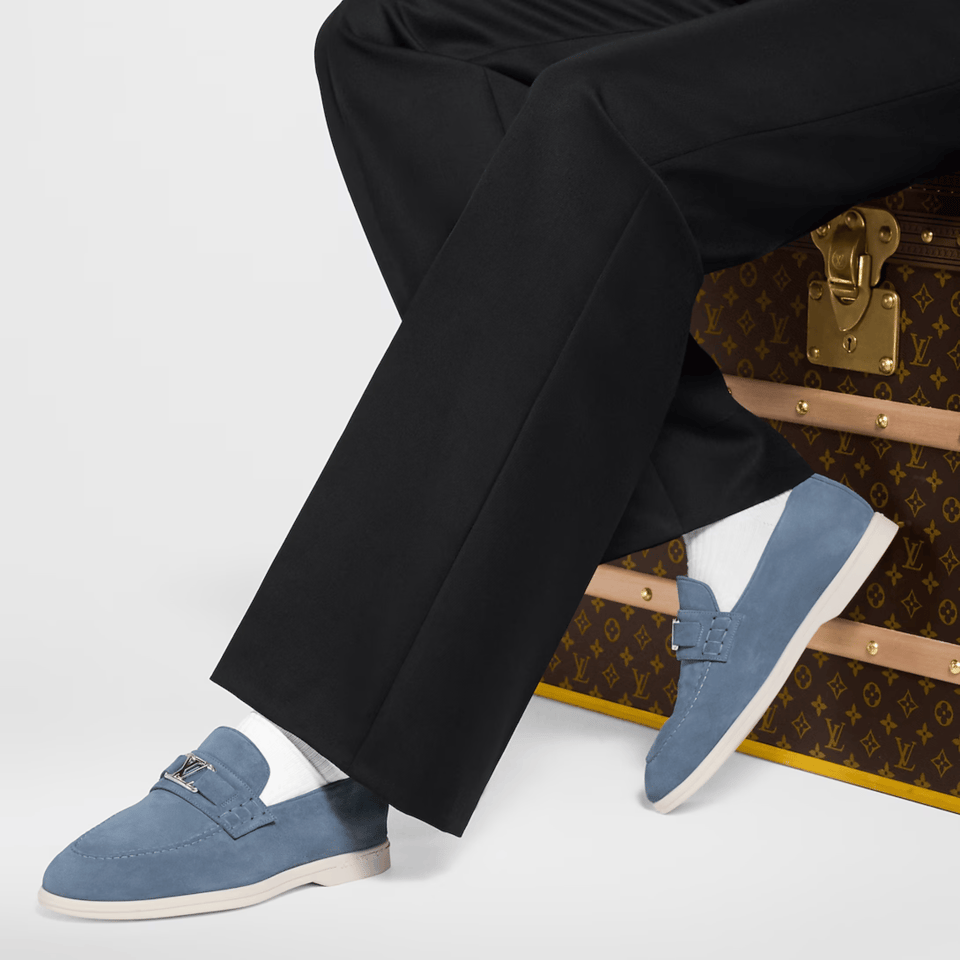 Louis Vuitton Blue Suede Loafers Buckle For Men view 7