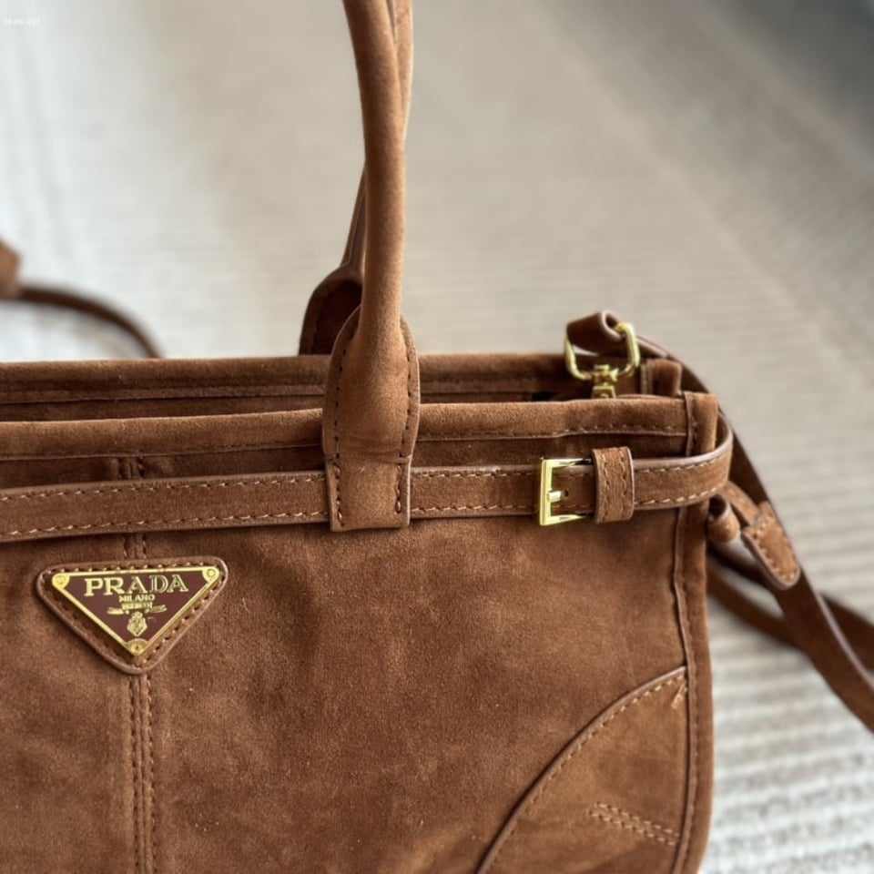 Prada Medium Suede Handbag Cocoa Brown 32Cm view 6