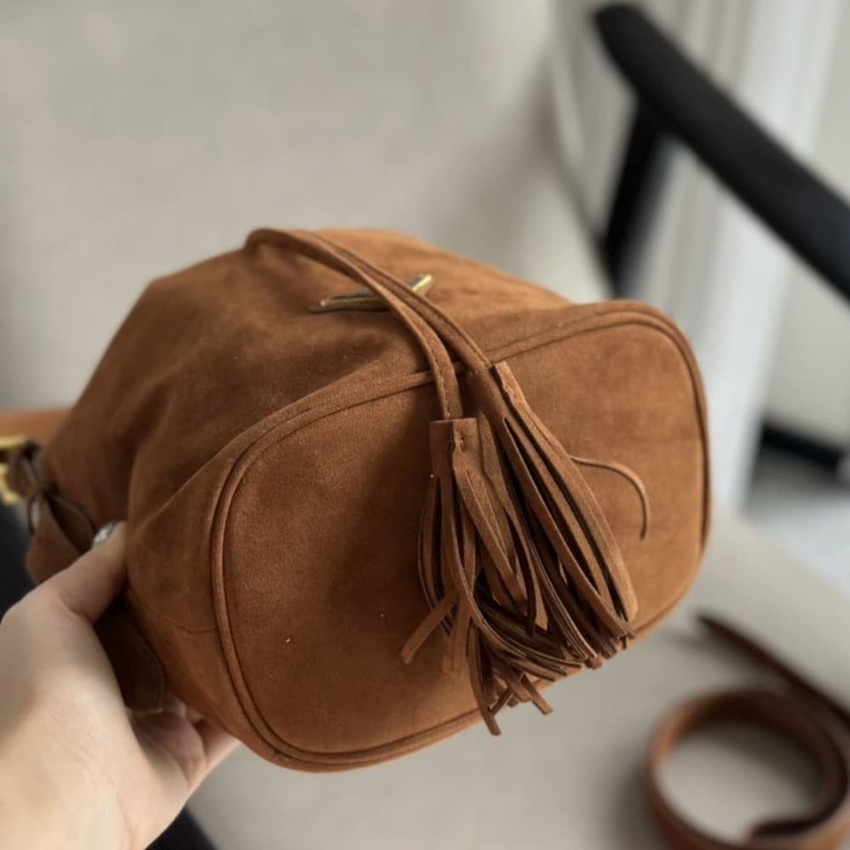 Prada Small Suede Bucket Bag In Brown 20Cm view 4