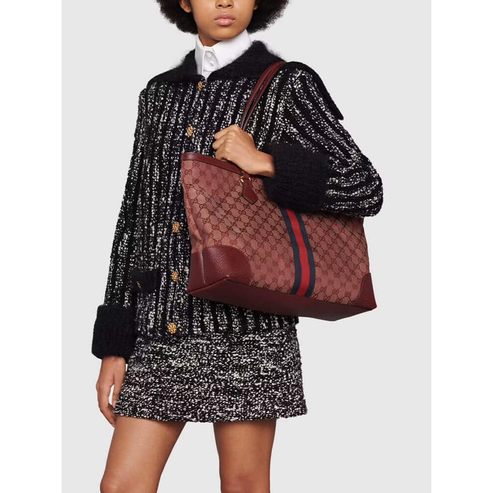 Gucci Ophidia Medium Tote With Web in Burgundy GG Canvas view 3