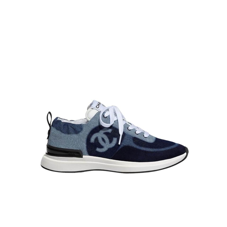 Chanel Neon Denim Lace Up Low Top Trainer Sneaker Blue G37494 Y55237 K2847 view 2