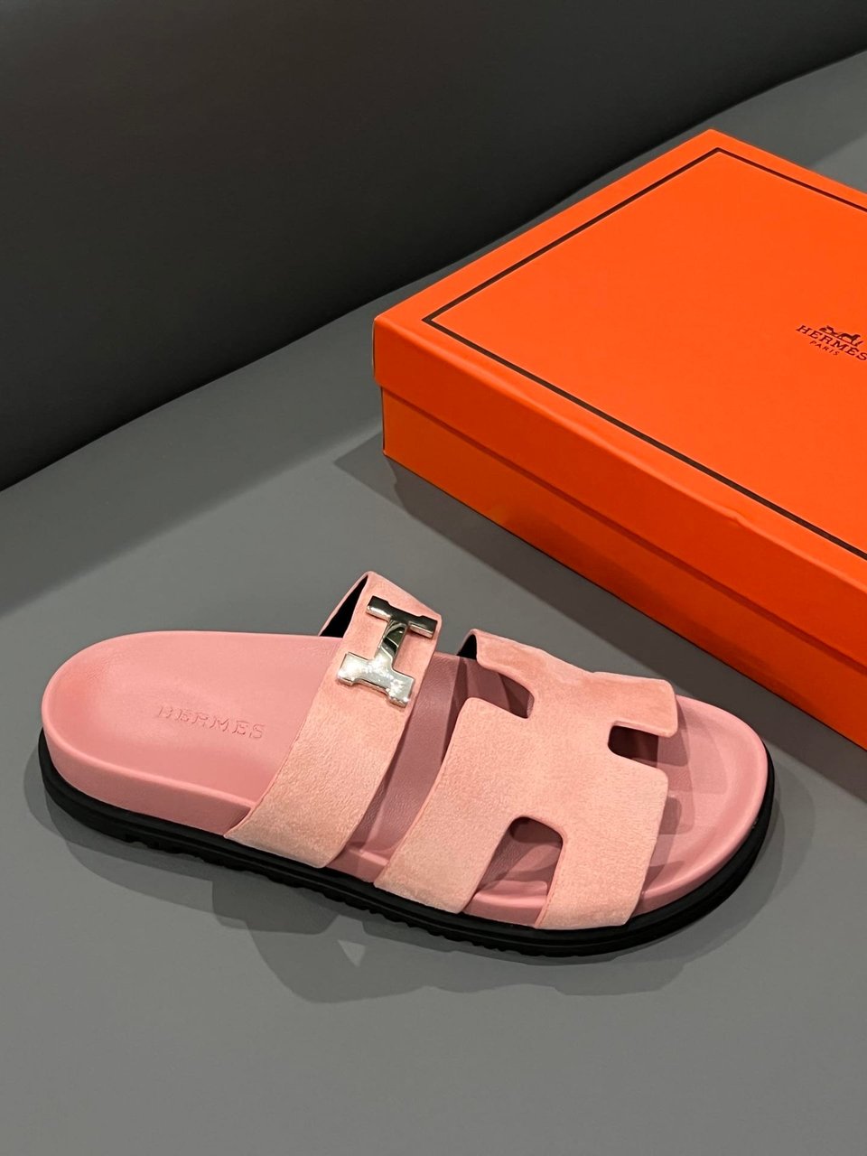 Hermes Chypre Sandal H Logo Silver Hardware Pink view 9