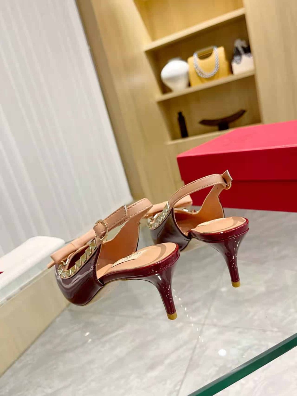 Valentino Rockstud Bow Slingback Pump In Patent Leather With Matching Studs Red view 3