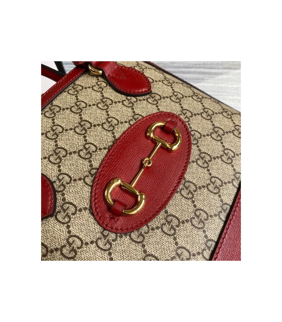 Gucci 1955 Horsebit mall Top Handle Bag In Red GG Supreme Canvas view 8