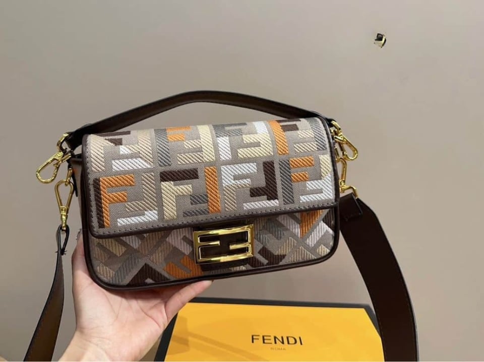 Fendi Baguette Multicolor Canvas Bag With Ff Embroidery 25Cm 8Br600Anh4F1Mql view 9