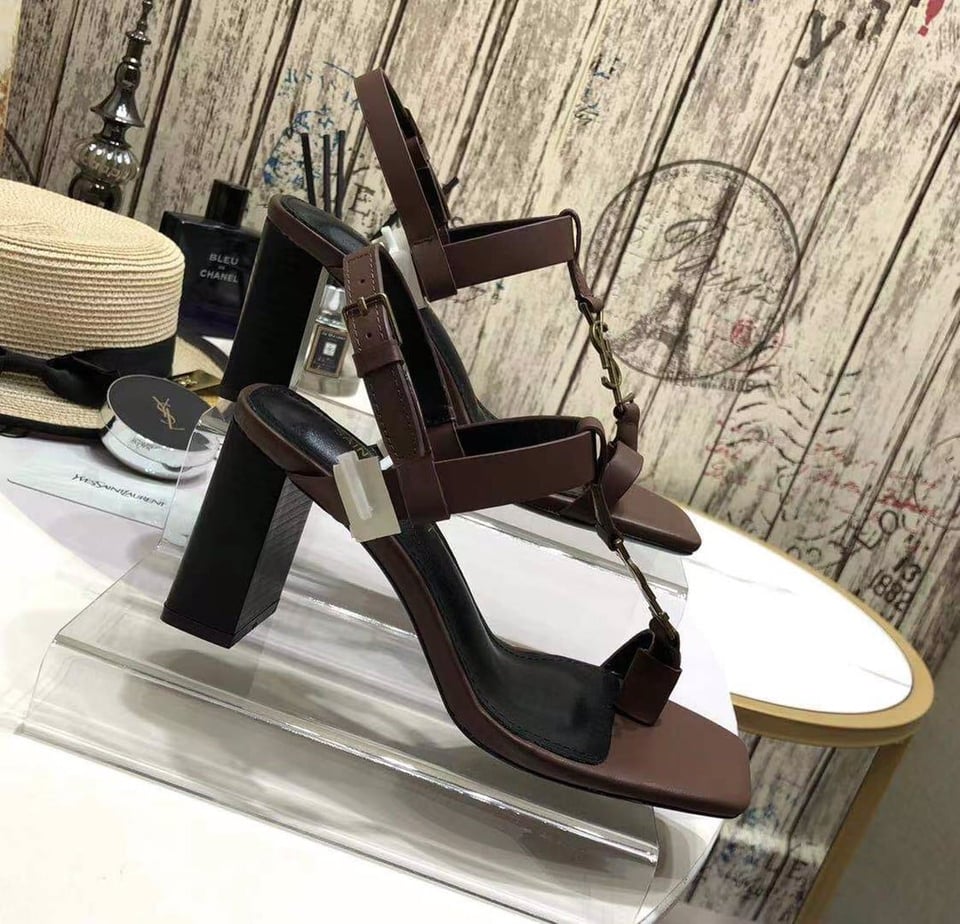 Saint Laurent Cassandra Leather Slingback Sandals Brown view 4