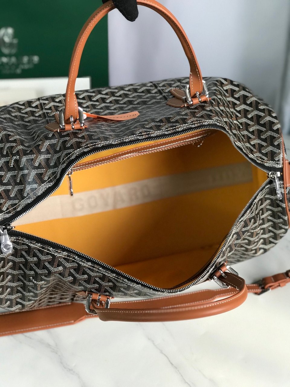 Goyard Boston 50 Bag Cm Black Goyardine Canvas And Tan Calfskin Trim view 5