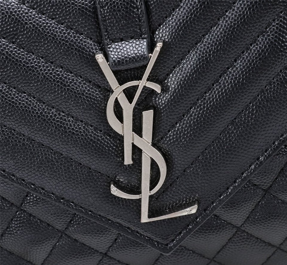 Saint Laurent Envelope Small Bag In Mix Matelasse Grain De Poudre Embossed Black Silver view 10