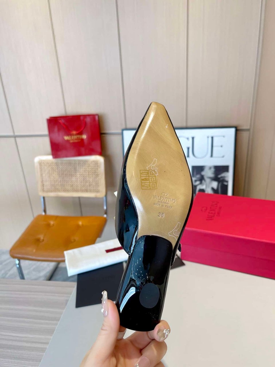 Valentino Garavani Rockstud Asymmetric Patent Leather Mules Black view 3