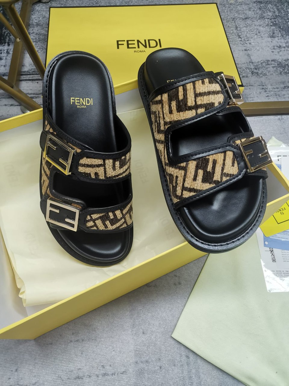 Fendi Feel Ff Fabric Slides Black view 7