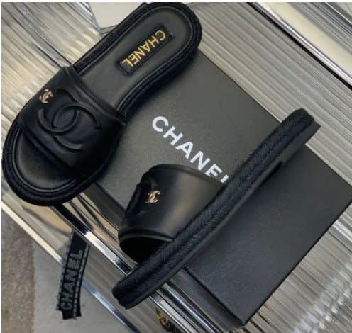 Chanel Black Slide Cc Logo view 8