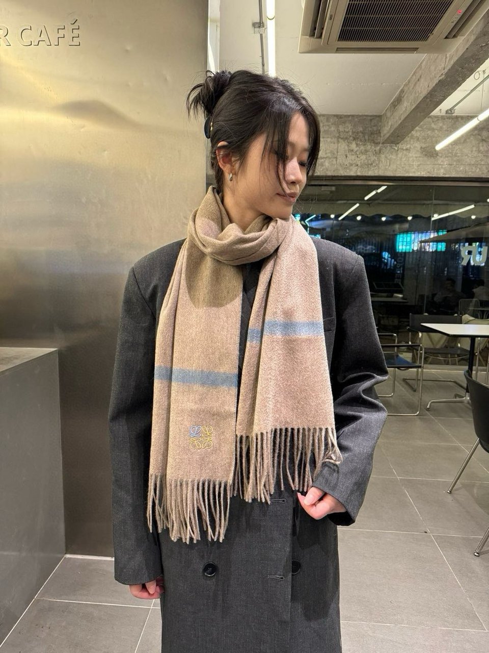Loewe Mohair Scarf Stripe Beige Blue For Women 180cm view 3