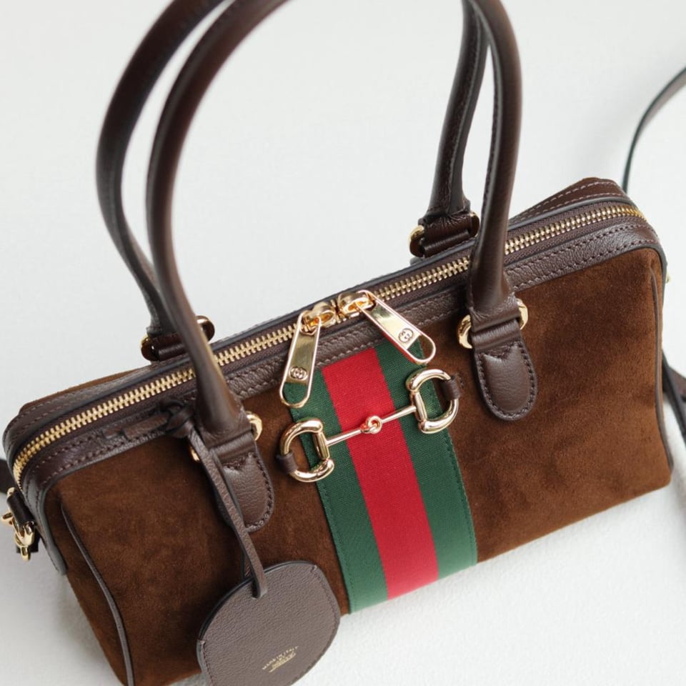Gucci Borsetto Large Boston Bag Dark Brown Suede 38.5cm/15.2in view 8