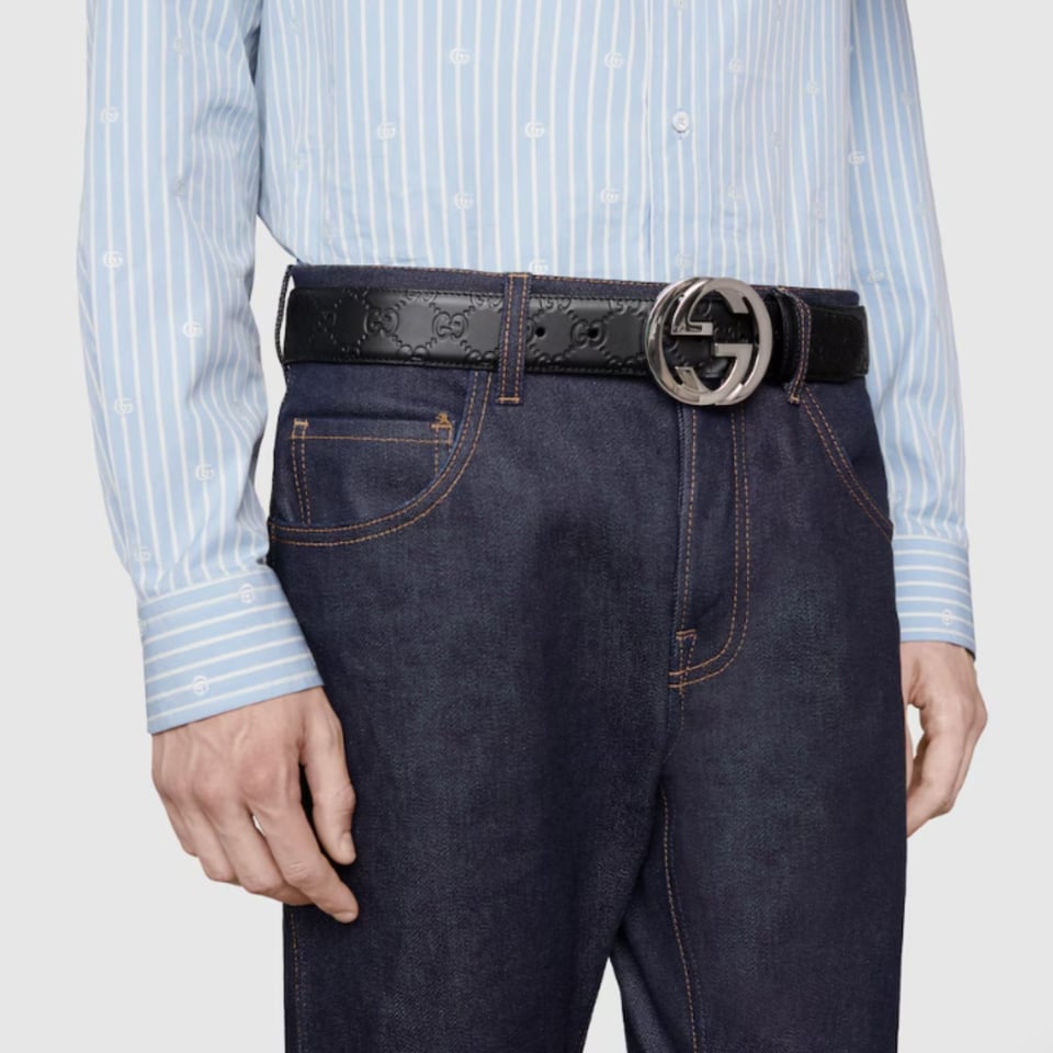 Gucci Belt With Interlocking G Buckle Black Gucci Signature Leather ‎411924 CWC1N 1000 view 2