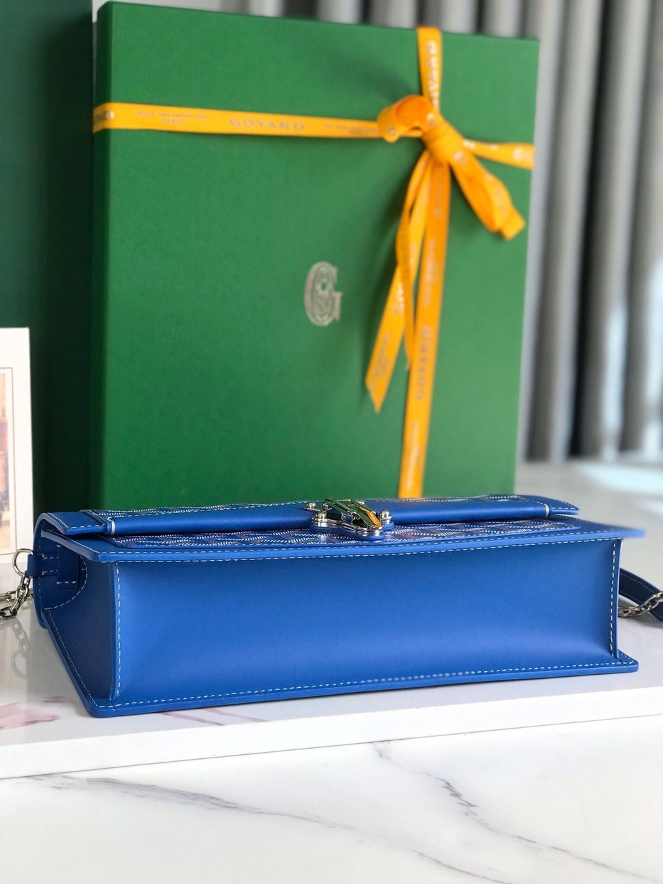 Goyard Duchesse Marie-Caroline Bag 25cm Sapphire Blue Goyardine Canvas And Smooth Calfskin view 3