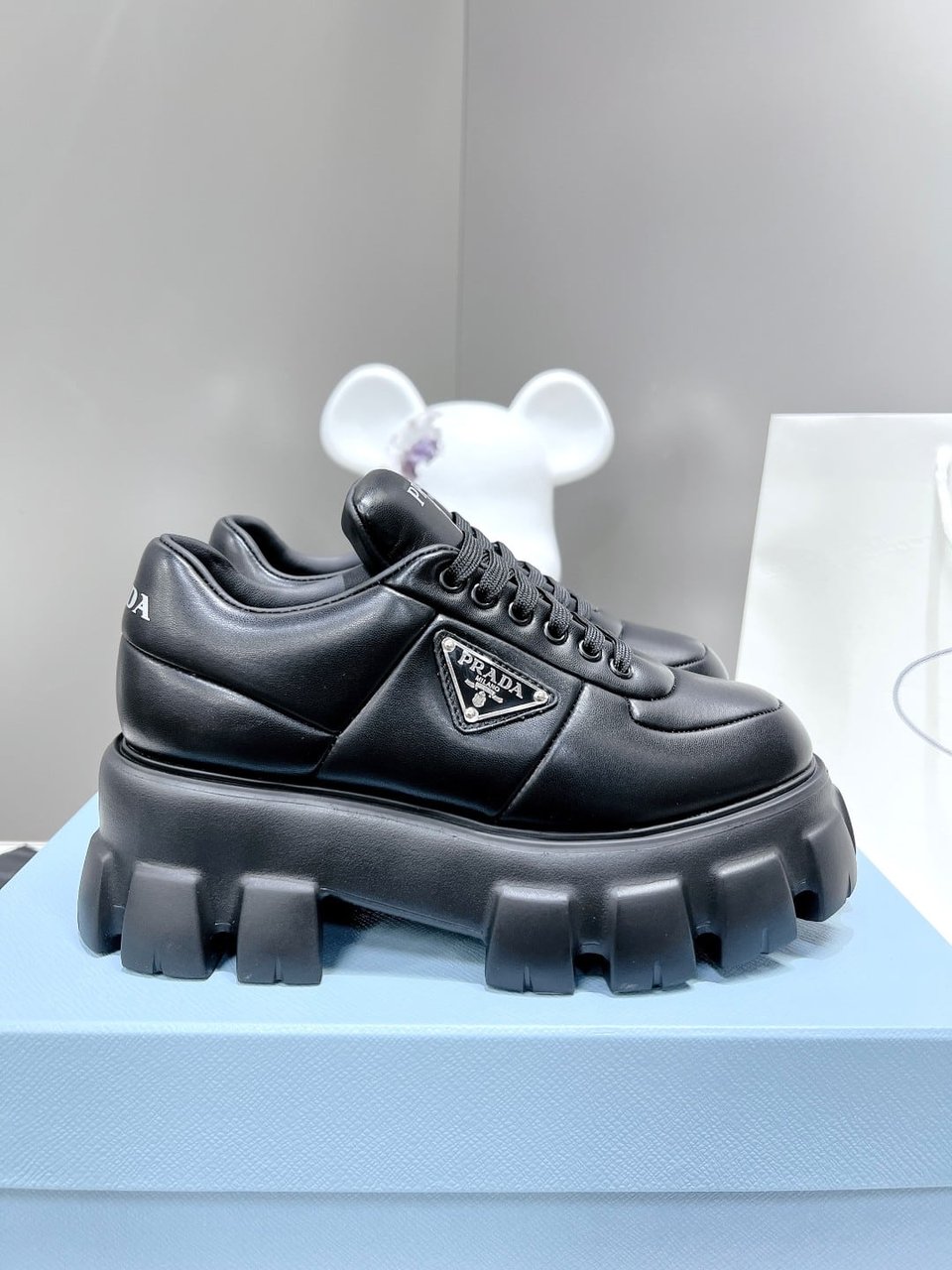 Prada Soft Padded Nappa Leather Lace Up Shoes Black 1E119N 2Dl8 F0002 F 055 view 8