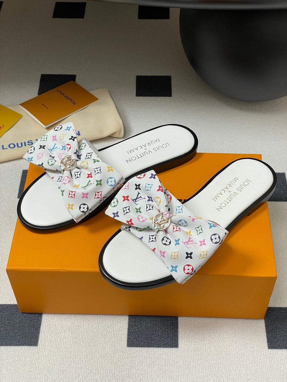 Louis Vuitton x Takashi Murakami Lily Flat Mule Bow Slide Sandals White 1AGVYA view 5