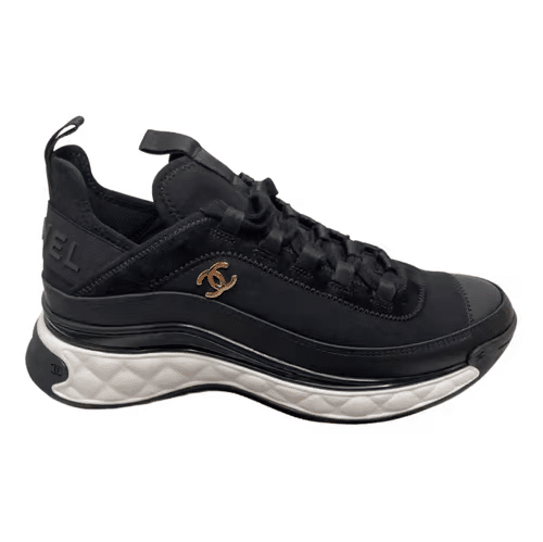 Chanel Logo Low Top Trainer Sneakers Black G35617 view 2