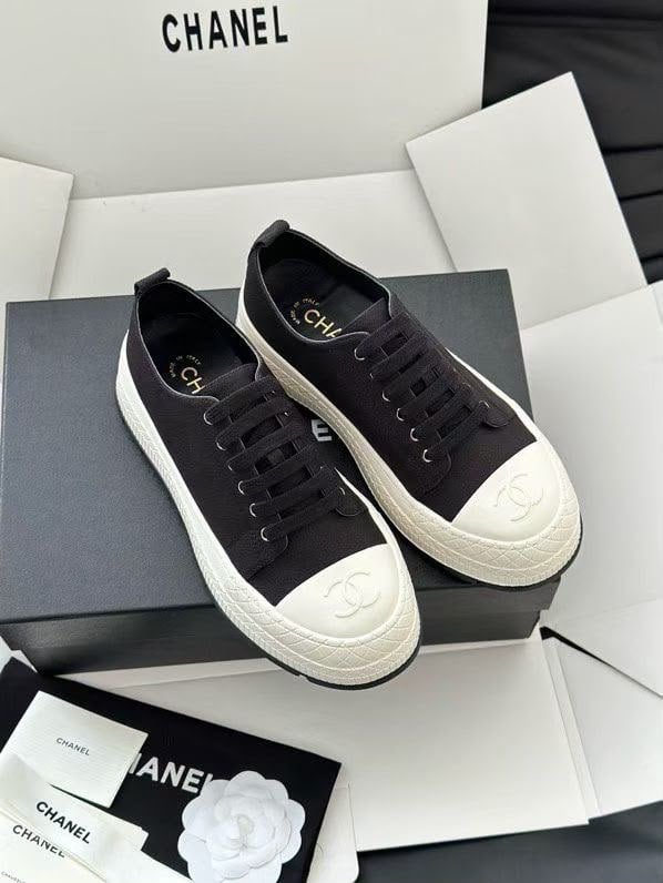 Chanel Canvas Sneakers with Rubber Cap-Toe Black &amp; White G39855 view 4